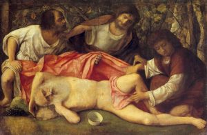 The Drunkenness of Noah by Giovanni Bellini, c. 1515 [Musée des Beaux-Arts et d’archéologie de Besançon, France]