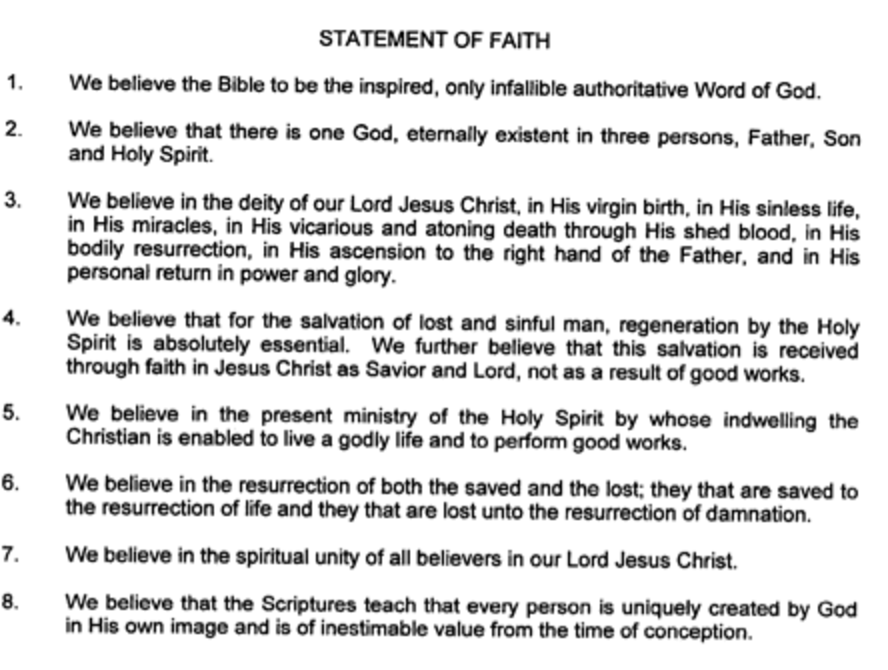 Personal statement of faith